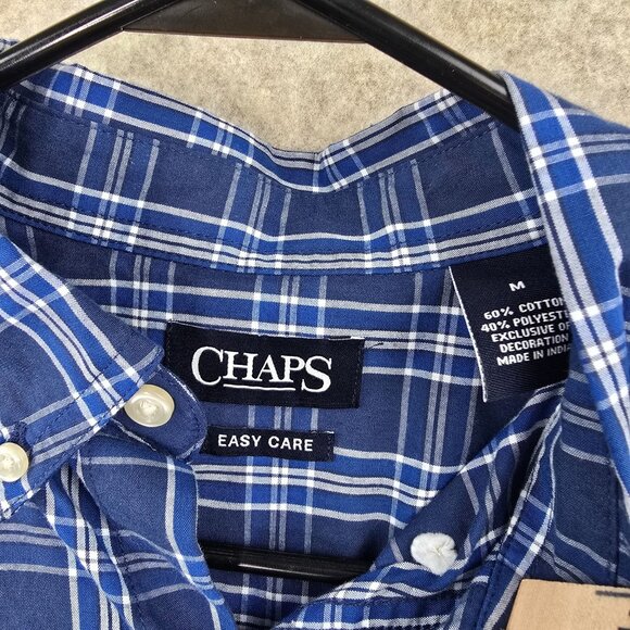 Chaps Mens Blue Plaid Button-Down Shirt M Long Sleeve Cotton/Polyester - Picture 3 of 5